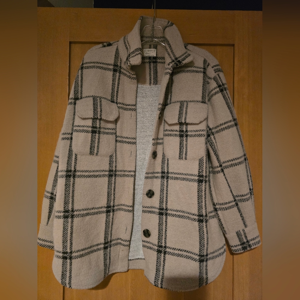 Z Supply Cream and Black Plaid Shacket